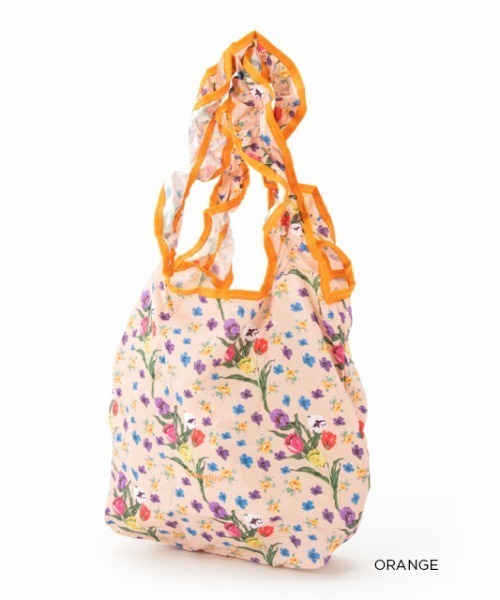 Casselini(キャセリーニ)の「プリントフリルミニエコバッグ(エコバッグ/サブバッグ・レディース・アイボリー/ブラウン/ブルー系1/オレンジ・FREE)」の4枚目の写真