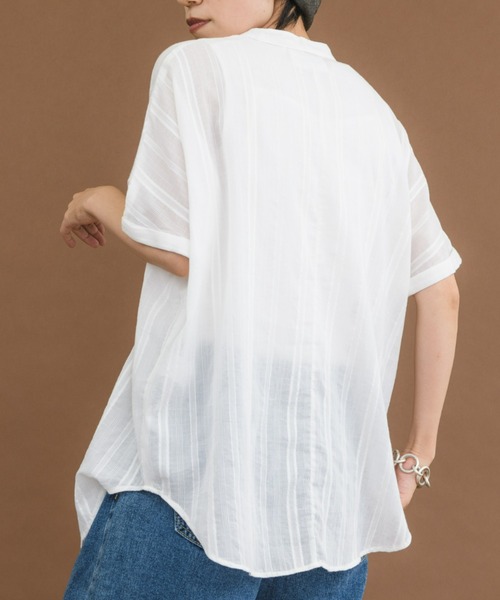 manana suerte(マニャーナスエルテ)の「バンドカラー切替シャツ(シャツ/ブラウス・レディース・ホワイト/ブラック/ブルー・FREE)」の11枚目の写真