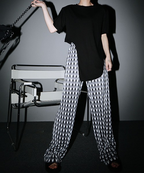 me+em select(ミームセレクト)の「※千鳥柄プリーツワイドパンツ(その他パンツ・レディース・グレー/グリーン・FREE)」の21枚目の写真