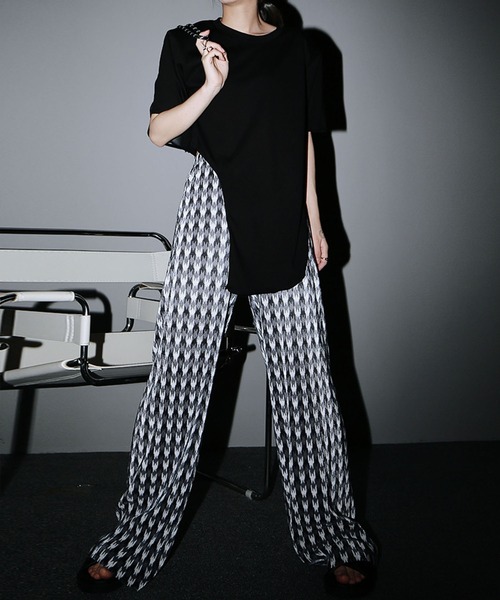 me+em select(ミームセレクト)の「※千鳥柄プリーツワイドパンツ(その他パンツ・レディース・グレー/グリーン・FREE)」の13枚目の写真