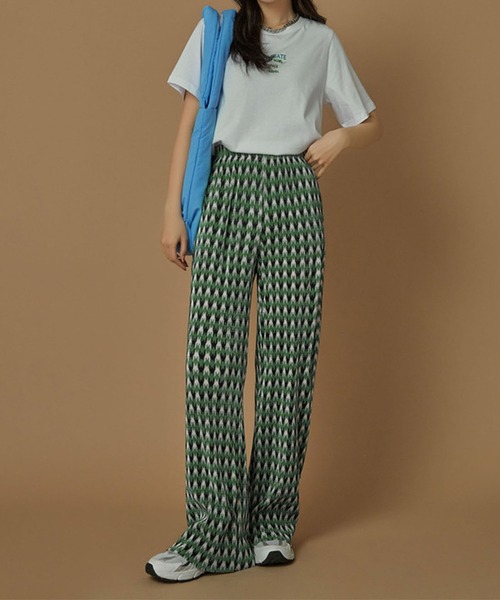 me+em select(ミームセレクト)の「※千鳥柄プリーツワイドパンツ(その他パンツ・レディース・グレー/グリーン・FREE)」の20枚目の写真