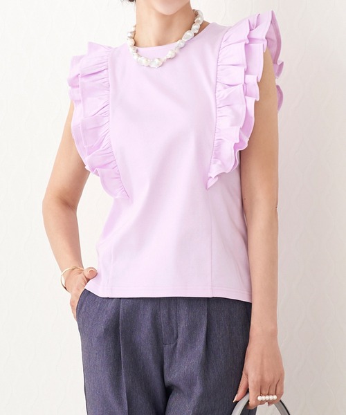 Prima Scherrer(プリマシェレル)の「カットソー ダブル フリルスリーブ Prima Scherrer(Tシャツ/カットソー・レディース・ホワイト/ネイビー/ラベンダー・S/M)」の3枚目の写真