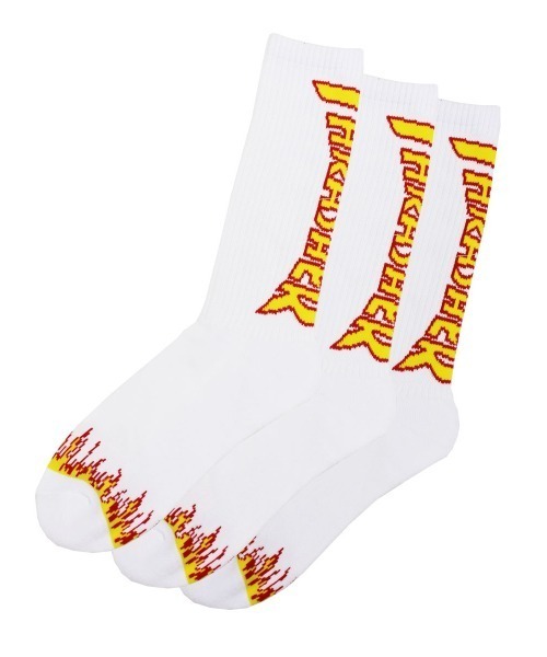 THRASHER（スラッシャー）の「FLAME CREW SOCKS 3Pack/スラッシャー3パックソックス(靴下）（ソックス/靴下・メンズ・ホワイト/ブラック/グレー/その他・FREE）」の2枚目の写真