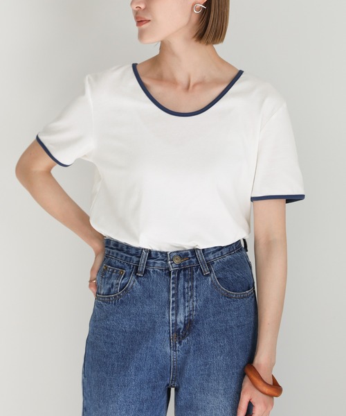 select MOCA(セレクトモカ)の「2021 SS パイピングデザインカラーTシャツ(Tシャツ/カットソー・レディース・ホワイト/ブルー/グリーン・FREE)」の15枚目の写真