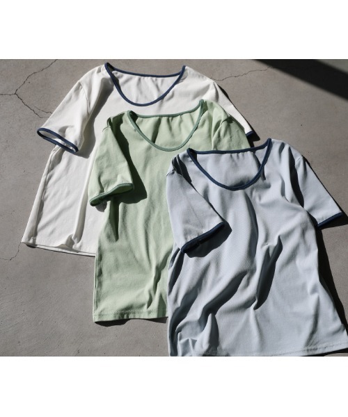select MOCA(セレクトモカ)の「2021 SS パイピングデザインカラーTシャツ(Tシャツ/カットソー・レディース・ホワイト/ブルー/グリーン・FREE)」の16枚目の写真