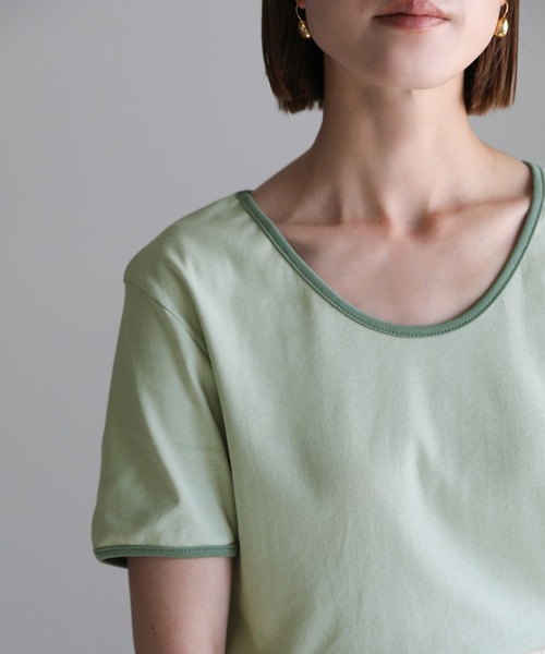 select MOCA(セレクトモカ)の「2021 SS パイピングデザインカラーTシャツ(Tシャツ/カットソー・レディース・ホワイト/ブルー/グリーン・FREE)」の7枚目の写真