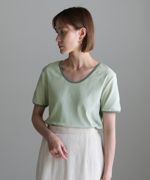 select MOCA(セレクトモカ)の「2021 SS パイピングデザインカラーTシャツ(Tシャツ/カットソー・レディース・ホワイト/ブルー/グリーン・FREE)」の8枚目の写真