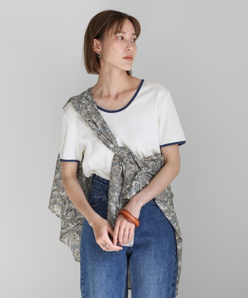 select MOCA(セレクトモカ)の「2021 SS パイピングデザインカラーTシャツ(Tシャツ/カットソー・レディース・ホワイト/ブルー/グリーン・FREE)」の14枚目の写真