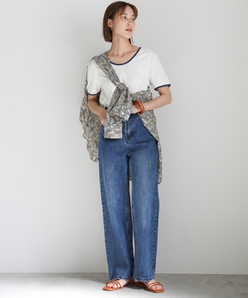 select MOCA(セレクトモカ)の「2021 SS パイピングデザインカラーTシャツ(Tシャツ/カットソー・レディース・ホワイト/ブルー/グリーン・FREE)」の6枚目の写真