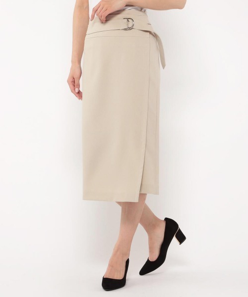 MEW'S REFINED CLOTHES(ミューズリファインドクローズ)の「イージーケアラップ風タイトスカート(スカート・レディース・ベージュ/ブラック・MEDIUM)」の1枚目の写真