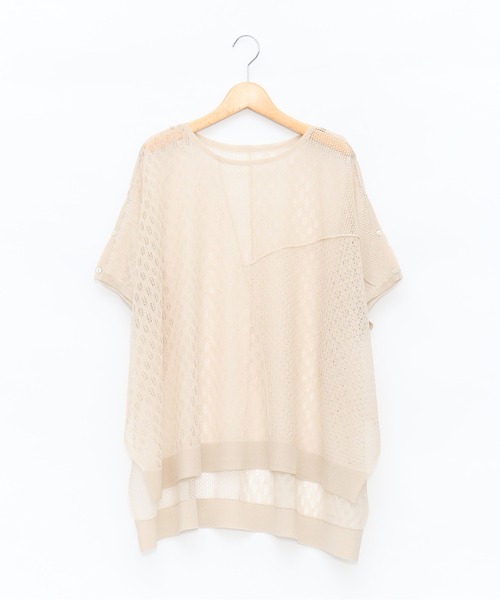 AS KNOW AS de base（アズノゥアズドゥバズ）の「透かしMIXボタンプルオーバー（ニット/セーター・レディース・ブラック/ベージュ/ミント・FREE）」の3枚目の写真