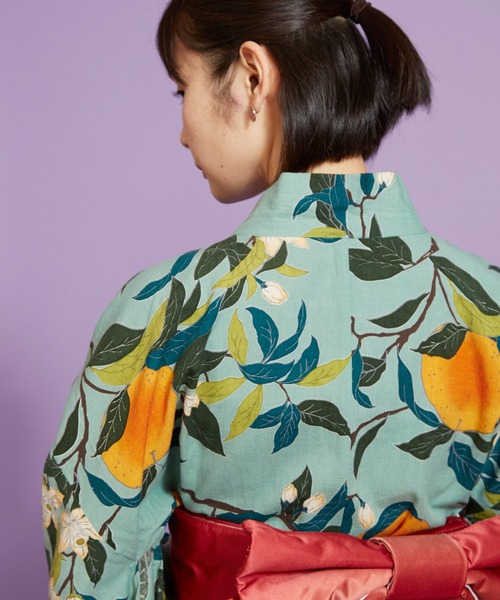 カヤ(カヤ)の「【カヤ】手捺染 対丈浴衣 夏蜜柑(浴衣・レディース・グリーン×オレンジ・FREE)」の6枚目の写真