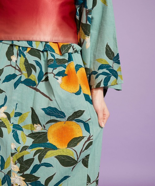 カヤ(カヤ)の「【カヤ】手捺染 対丈浴衣 夏蜜柑(浴衣・レディース・グリーン×オレンジ・FREE)」の8枚目の写真