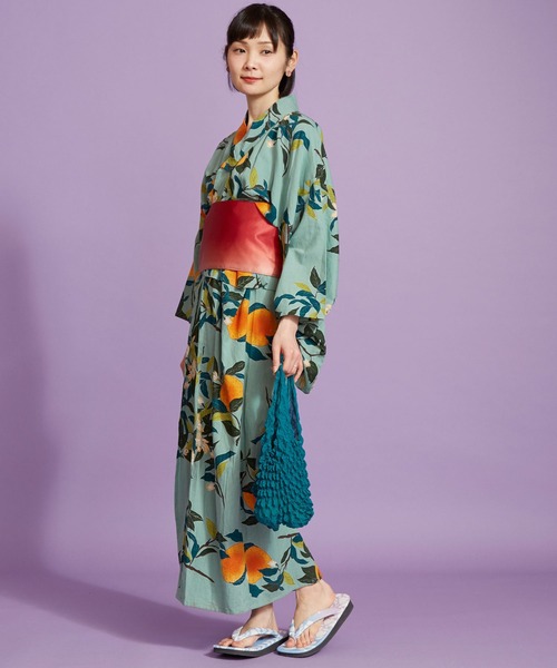 カヤ(カヤ)の「【カヤ】手捺染 対丈浴衣 夏蜜柑(浴衣・レディース・グリーン×オレンジ・FREE)」の3枚目の写真