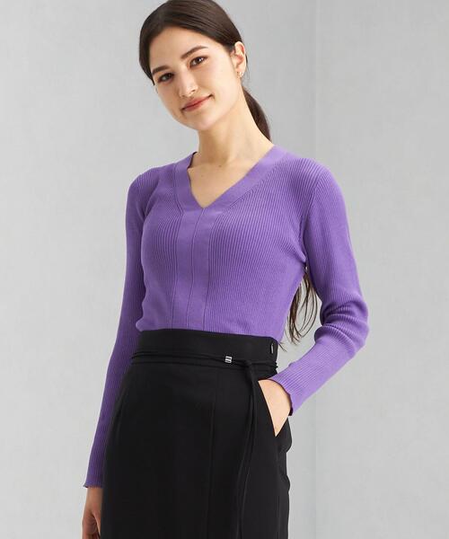 green label relaxing（グリーンレーベルリラクシング）の「14G リブ Vネック プルオーバー ニット -ウォッシャブル-（ニット/セーター・レディース・シャーベット/オフホワイト/ネイビー/パープル・FREE）」の4枚目の写真