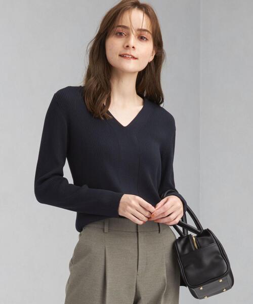 green label relaxing（グリーンレーベルリラクシング）の「14G リブ Vネック プルオーバー ニット -ウォッシャブル-（ニット/セーター・レディース・シャーベット/オフホワイト/ネイビー/パープル・FREE）」の3枚目の写真