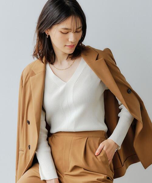 green label relaxing（グリーンレーベルリラクシング）の「14G リブ Vネック プルオーバー ニット -ウォッシャブル-（ニット/セーター・レディース・シャーベット/オフホワイト/ネイビー/パープル・FREE）」の2枚目の写真