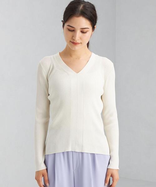 green label relaxing（グリーンレーベルリラクシング）の「14G リブ Vネック プルオーバー ニット -ウォッシャブル-（ニット/セーター・レディース・シャーベット/オフホワイト/ネイビー/パープル・FREE）」の5枚目の写真