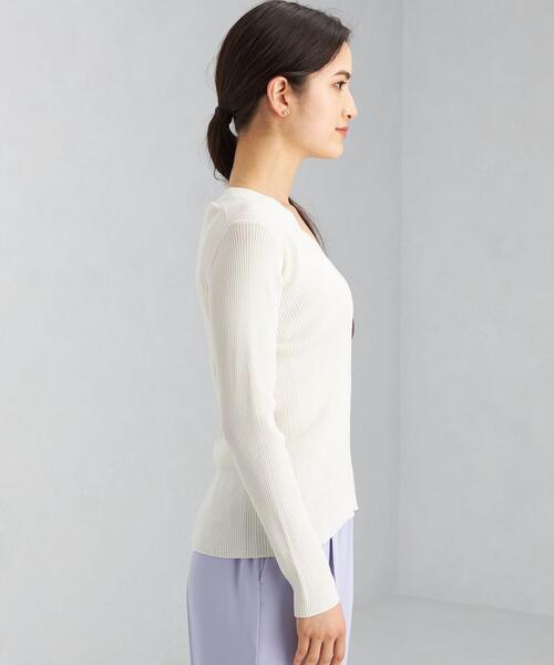 green label relaxing（グリーンレーベルリラクシング）の「14G リブ Vネック プルオーバー ニット -ウォッシャブル-（ニット/セーター・レディース・シャーベット/オフホワイト/ネイビー/パープル・FREE）」の6枚目の写真