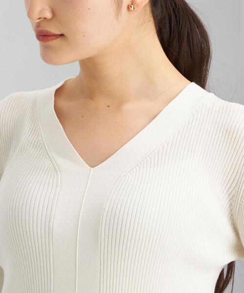 green label relaxing（グリーンレーベルリラクシング）の「14G リブ Vネック プルオーバー ニット -ウォッシャブル-（ニット/セーター・レディース・シャーベット/オフホワイト/ネイビー/パープル・FREE）」の8枚目の写真
