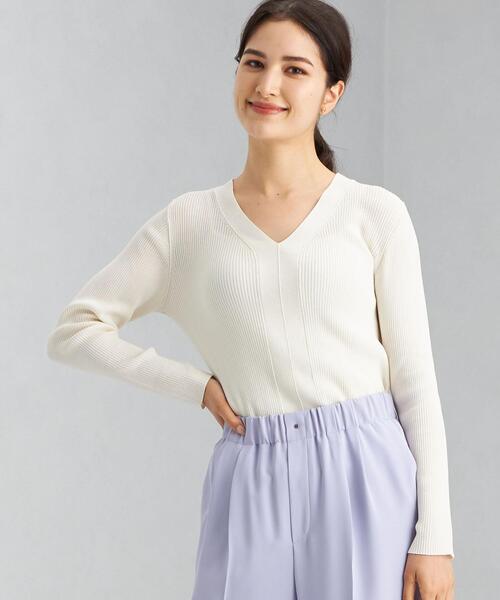 green label relaxing（グリーンレーベルリラクシング）の「14G リブ Vネック プルオーバー ニット -ウォッシャブル-（ニット/セーター・レディース・シャーベット/オフホワイト/ネイビー/パープル・FREE）」の11枚目の写真