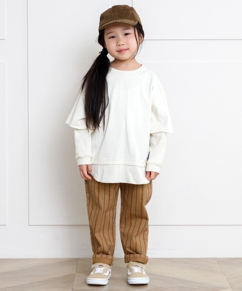 MAKE YOUR DAY（メイクユアデイ）の「ワッフルレイヤード風無地長袖Tシャツ■80～140cm（Tシャツ/カットソー・キッズ・ベージュ/パープル/モカ・90/100/110/120/80/130/140）」の7枚目の写真