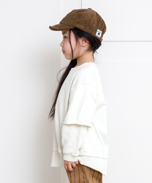 MAKE YOUR DAY（メイクユアデイ）の「ワッフルレイヤード風無地長袖Tシャツ■80～140cm（Tシャツ/カットソー・キッズ・ベージュ/パープル/モカ・90/100/110/120/80/130/140）」の5枚目の写真