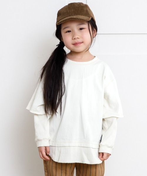 MAKE YOUR DAY（メイクユアデイ）の「ワッフルレイヤード風無地長袖Tシャツ■80～140cm（Tシャツ/カットソー・キッズ・ベージュ/パープル/モカ・90/100/110/120/80/130/140）」の4枚目の写真