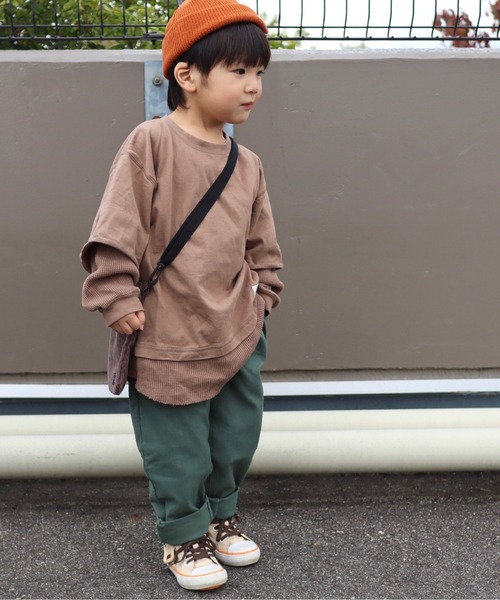 MAKE YOUR DAY（メイクユアデイ）の「ワッフルレイヤード風無地長袖Tシャツ■80～140cm（Tシャツ/カットソー・キッズ・ベージュ/パープル/モカ・90/100/110/120/80/130/140）」の21枚目の写真