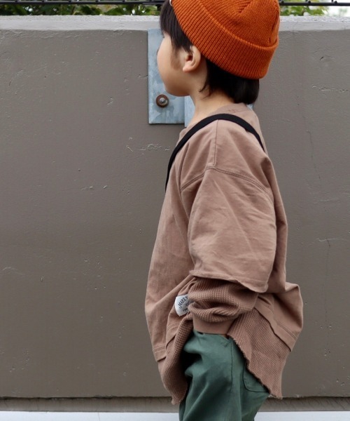 MAKE YOUR DAY（メイクユアデイ）の「ワッフルレイヤード風無地長袖Tシャツ■80～140cm（Tシャツ/カットソー・キッズ・ベージュ/パープル/モカ・90/100/110/120/80/130/140）」の22枚目の写真