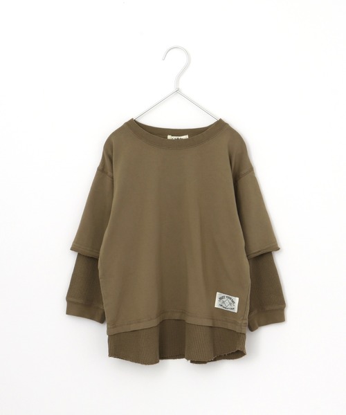 MAKE YOUR DAY（メイクユアデイ）の「ワッフルレイヤード風無地長袖Tシャツ■80～140cm（Tシャツ/カットソー・キッズ・ベージュ/パープル/モカ・90/100/110/120/80/130/140）」の20枚目の写真