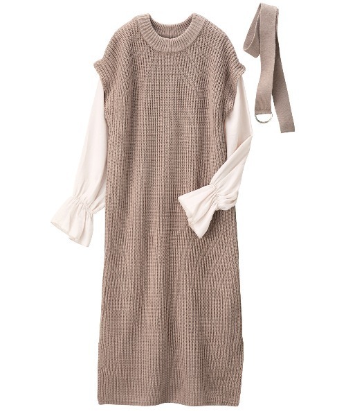 GeeRA（ジーラ）の「袖ブラウスドッキングニットワンピース（ワンピース・レディース・ブラック/モカ/ベージュ/グリーン・LARGE/MEDIUM/X-LARGE）」の8枚目の写真