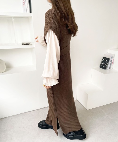 GeeRA（ジーラ）の「袖ブラウスドッキングニットワンピース（ワンピース・レディース・ブラック/モカ/ベージュ/グリーン・LARGE/MEDIUM/X-LARGE）」の20枚目の写真