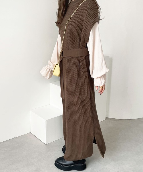 GeeRA（ジーラ）の「袖ブラウスドッキングニットワンピース（ワンピース・レディース・ブラック/モカ/ベージュ/グリーン・LARGE/MEDIUM/X-LARGE）」の21枚目の写真