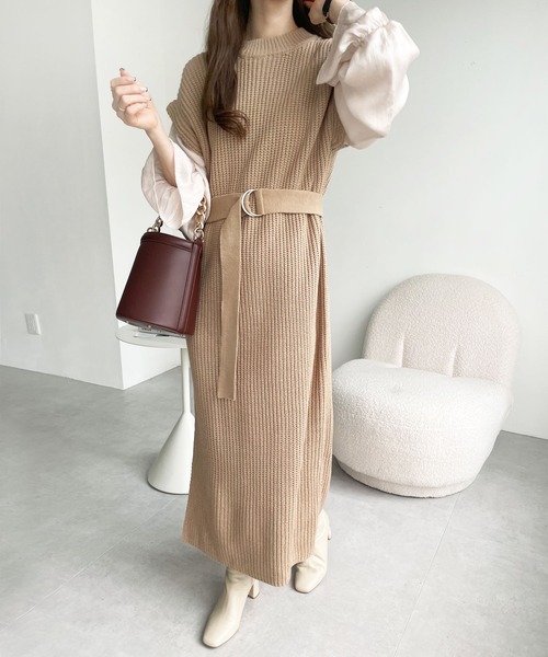 GeeRA（ジーラ）の「袖ブラウスドッキングニットワンピース（ワンピース・レディース・ブラック/モカ/ベージュ/グリーン・LARGE/MEDIUM/X-LARGE）」の14枚目の写真