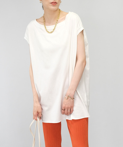 ANDJ(アンドジェイ)の「オーガニックコットンフレンチスリーブTシャツ(Tシャツ/カットソー・レディース・ブラック/オフホワイト/ライトベージュ・M)」の1枚目の写真