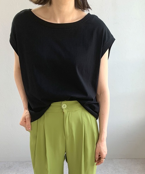 ANDJ(アンドジェイ)の「オーガニックコットンフレンチスリーブTシャツ(Tシャツ/カットソー・レディース・ブラック/オフホワイト/ライトベージュ・M)」の17枚目の写真