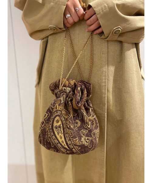 Ungrid（アングリッド）の「ジャカード巾着バッグ（ハンドバッグ・レディース・ブラック/ブラウン/アイボリー・FREE）」の5枚目の写真