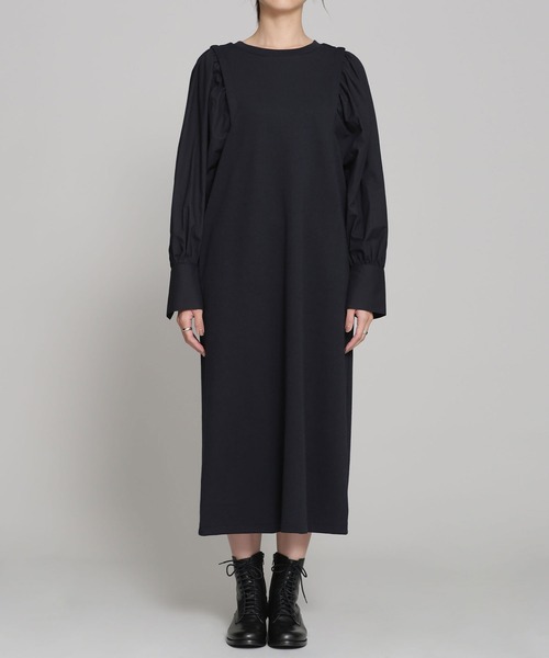 NANO universe（ナノユニバース）の「TRUE COTTON 布帛ドッキングスリーブワンピース 長袖（ワンピース・レディース・ライトグレー/ブラック・36/38）」の19枚目の写真