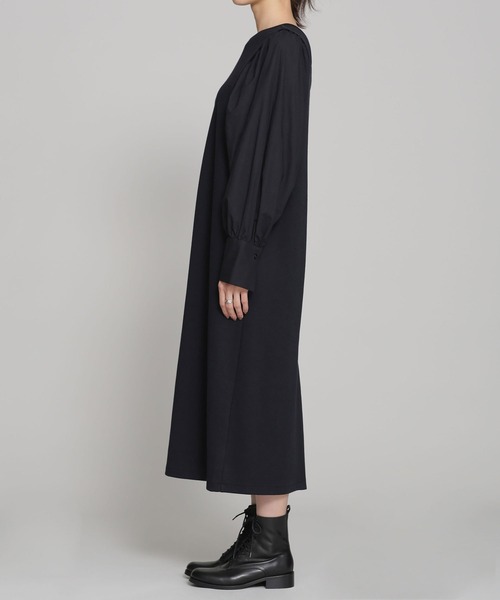 NANO universe（ナノユニバース）の「TRUE COTTON 布帛ドッキングスリーブワンピース 長袖（ワンピース・レディース・ライトグレー/ブラック・36/38）」の16枚目の写真