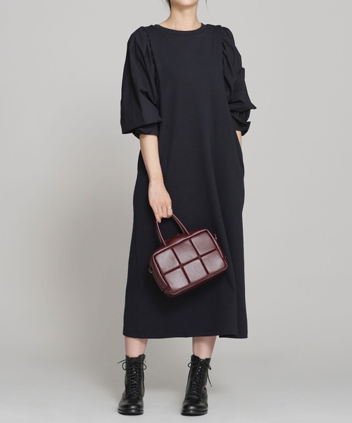 NANO universe（ナノユニバース）の「TRUE COTTON 布帛ドッキングスリーブワンピース 長袖（ワンピース・レディース・ライトグレー/ブラック・36/38）」の7枚目の写真