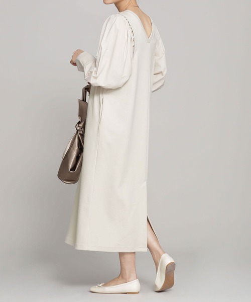 NANO universe（ナノユニバース）の「TRUE COTTON 布帛ドッキングスリーブワンピース 長袖（ワンピース・レディース・ライトグレー/ブラック・36/38）」の4枚目の写真