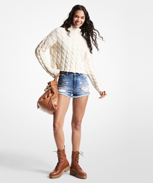 ダメージ カットオフ デニム ショートパンツ