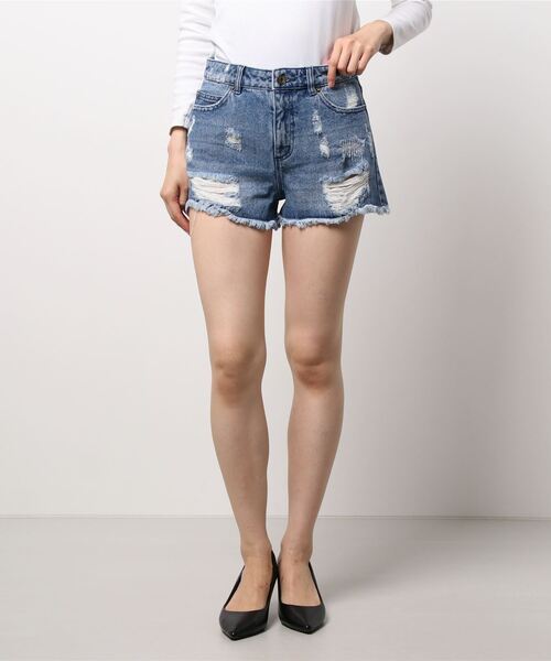 ダメージ カットオフ デニム ショートパンツ
