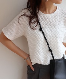ストレッチカットレース半袖クルーネックTシャツ