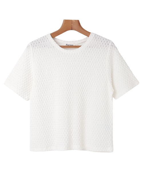 andme(アンドミー)の「ストレッチカットレース半袖クルーネックTシャツ(Tシャツ/カットソー・レディース・ブラック/オフホワイト/ダークオレンジ・FREE)」の10枚目の写真