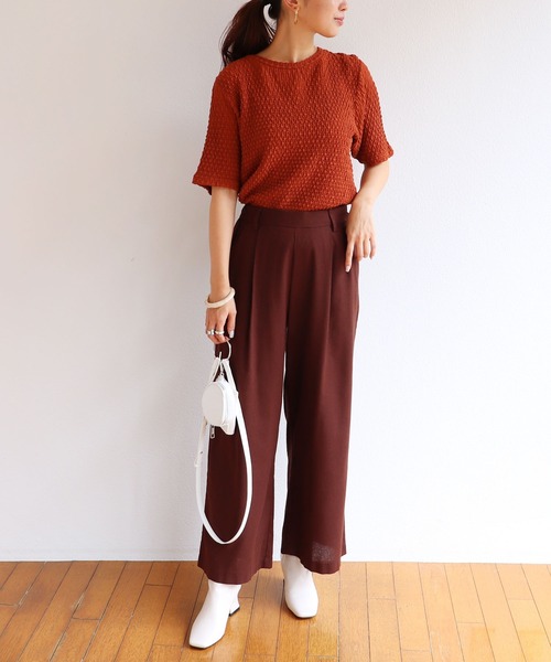 andme(アンドミー)の「ストレッチカットレース半袖クルーネックTシャツ(Tシャツ/カットソー・レディース・ブラック/オフホワイト/ダークオレンジ・FREE)」の7枚目の写真