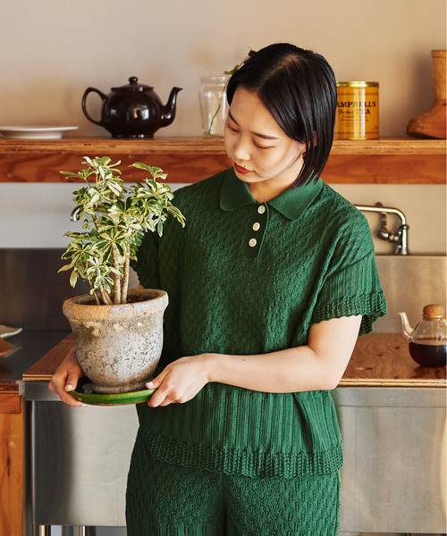 Dot&Stripes CHILD WOMAN(ドットアンドストライプス チャイルドウーマン)の「透かし編みパッチワーク ポロプルオーバー(ポロシャツ・レディース・グリーン/キナリ/ピンク・FREE)」の3枚目の写真
