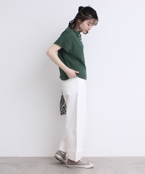 Dot&Stripes CHILD WOMAN(ドットアンドストライプス チャイルドウーマン)の「透かし編みパッチワーク ポロプルオーバー(ポロシャツ・レディース・グリーン/キナリ/ピンク・FREE)」の8枚目の写真