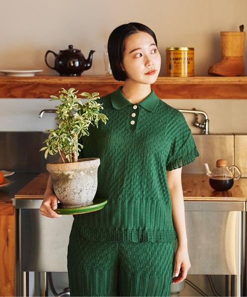 Dot&Stripes CHILD WOMAN(ドットアンドストライプス チャイルドウーマン)の「透かし編みパッチワーク ポロプルオーバー(ポロシャツ・レディース・グリーン/キナリ/ピンク・FREE)」の19枚目の写真
